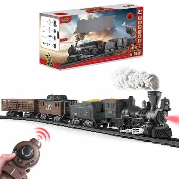 Ralleyz Remote Control Steam Train Set – Classic Imperial Design, 31 Pieces with Realistic Sound for kids 3Y+