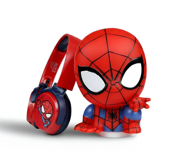 Marvel Spider Man Bluetooth Headphones with Mood Light Gift Set, Kids safe 85dB volume, Swivel Cups, 22H, Red, 3Y+