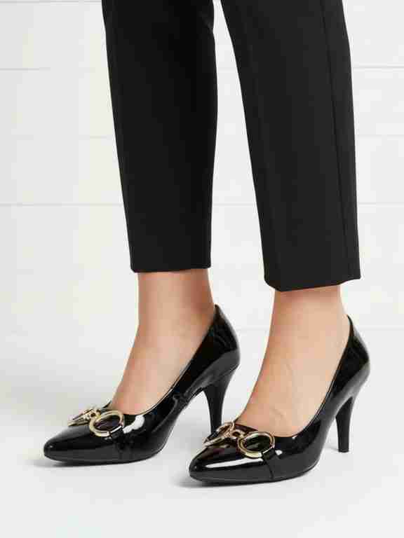 Womens Black Party Wear Solid Narrow Toe Stiletto Heel Pump Shoes
