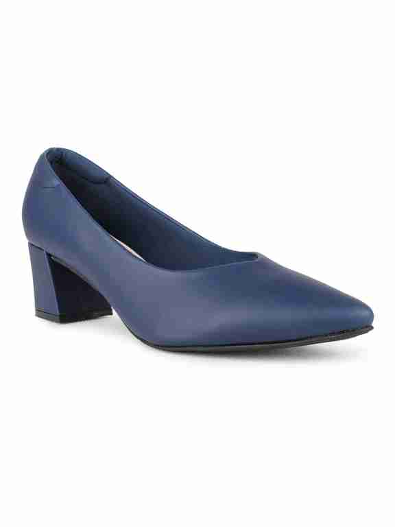 Womens Navy Party Wear Solid Pointed Toe Heel Pump Shoes