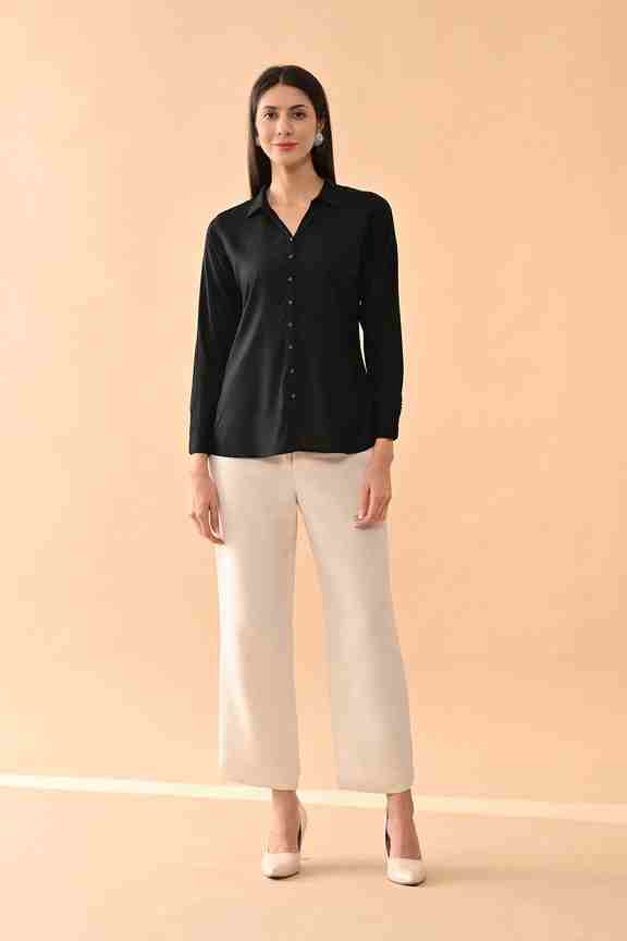Black Solid Straight Top