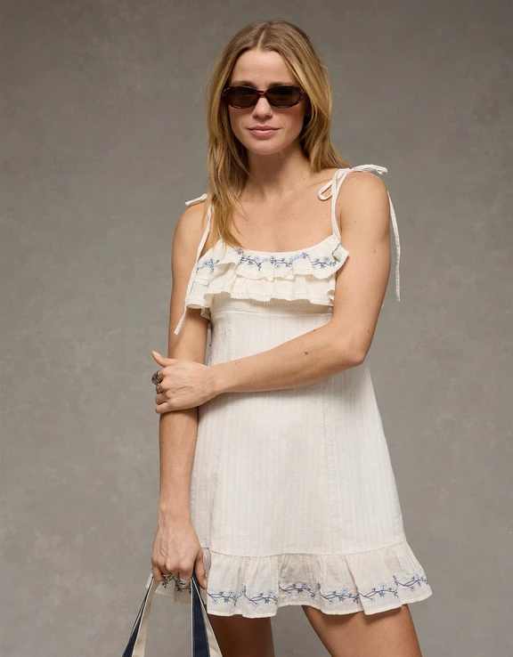 AE Ruffle Tie-Strap Mini Dress