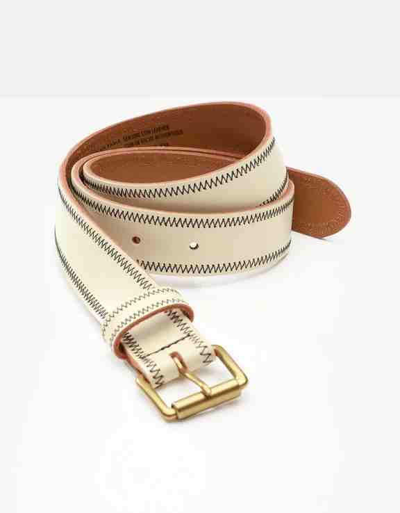 American Eagle Women White Contrast Stitch Leather Belt