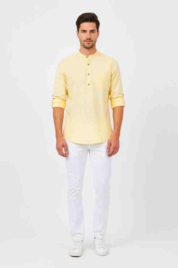 Solid Cotton Men's Casual Wear Short Kurta