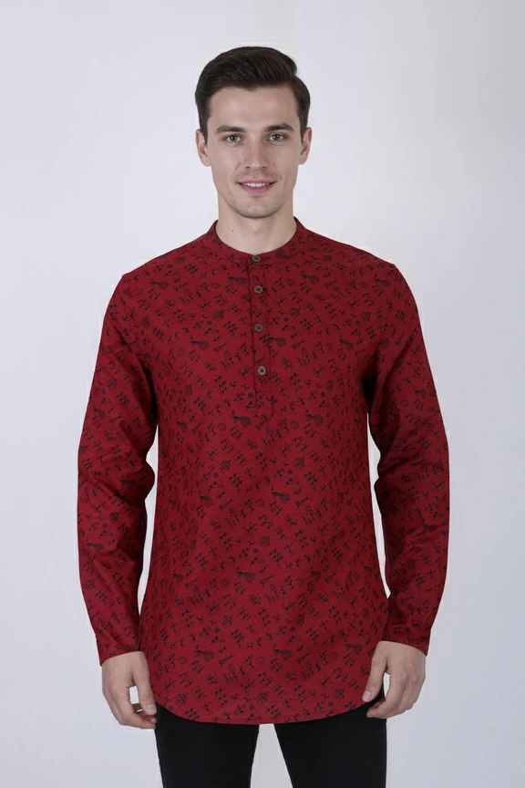 Printed Blended Fabric Men's Casual Wear Short Kurta