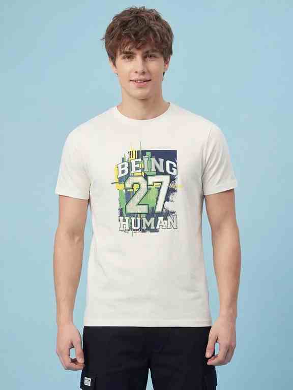 White Moderno Fit Short Sleeves Crew Neck Men's T-shirt by Being Human Clothing