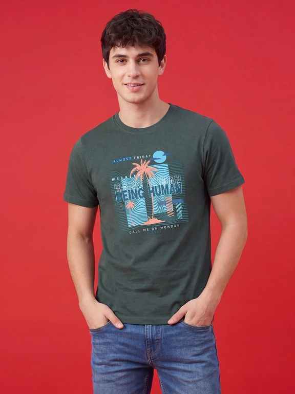 Grey Moderno Fit Short Sleeves Crew Neck Men's T-shirt by Being Human Clothing