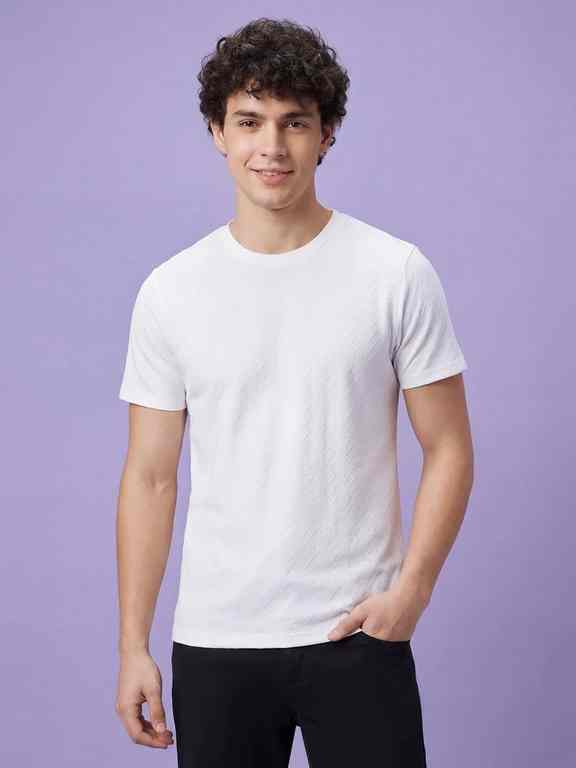 White Moderno Fit Men's Short Sleeves Textured T-Shirt by Being Human Clothing