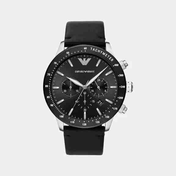 Mario Men Quartz Black Dial Chronograph Leather Watch AR11243
