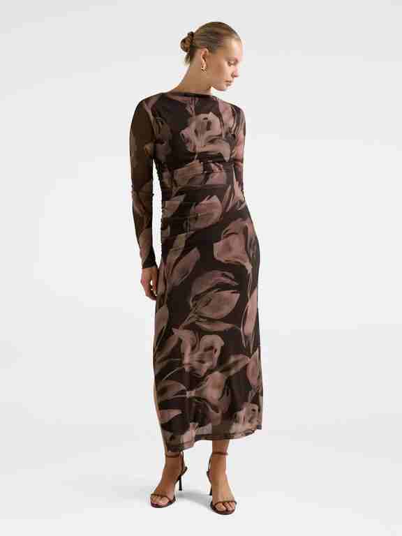 Alannah Mesh Long Sleeve midi Dress