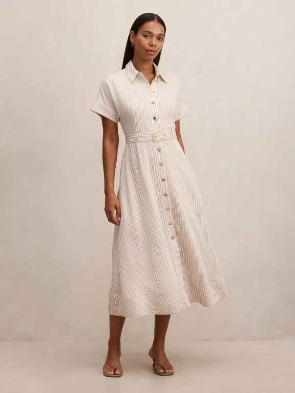 Emma Stripe Shirt Midi Dress