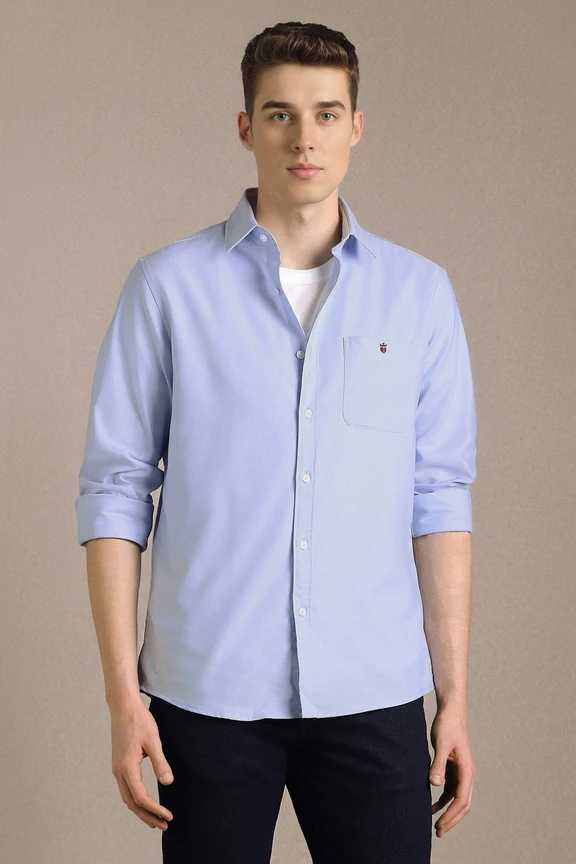 Men Light Blue Solid Full Sleeves Casual Shirt