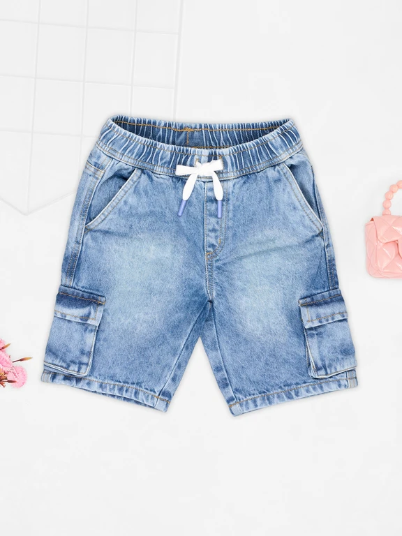 Light Blue Acid Wash Denim Cargo Shorts