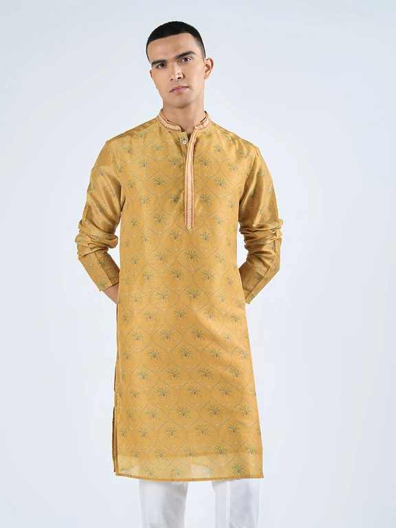 Mustard Motif Print Long Kurta