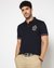 Cotton Stretch Slim Fit Solid Navy Polo with Gold Embroidery