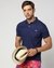 Cotton Slim Fit Solid Blue Polo with Multicolored Logo Embroidery