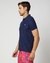 Cotton Slim Fit Solid Blue Polo with Multicolored Logo Embroidery