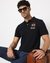 Cotton Slim Fit Solid Navy Polo with Back Flag Embroidery