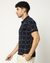 Cotton Stretch Slim Fit Checkered Navy Polo T-shirt