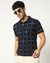 Cotton Stretch Slim Fit Checkered Navy Polo T-shirt