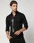 Cotton Mercerised Placement Print Slim Fit Black Shirt