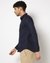 Cotton Stretch Contrast Logo Easy to Iron Slim Fit Solid Blue Shirt