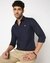 Cotton Stretch Contrast Logo Easy to Iron Slim Fit Solid Blue Shirt