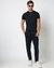 Cotton Blend Regular Fit Side Panel Gold Embroidered Blue Track Pant