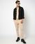 Cotton Blend Regular Fit Solid Knit Cream Pant With Branded Tape On Side Seam