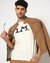 Cotton Stretch Slim Fit Off-White Tshirt with Textured Satin Print