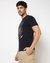 Cotton Stretch Slim Fit Gold Metallic Print Crew Neck Navy T-shirt