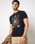 Cotton Stretch Slim Fit Gold Metallic Print Crew Neck Navy T-shirt