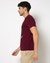 Cotton Stretch Slim Fit Gold Metallic Print Crew Neck Maroon T-shirt