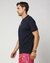 Cotton Relaxed Fit Textured Embroidery Crew Neck Navy T-shirt