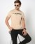 Cotton Mercerised Slim Fit Foil Printed Crew Neck Beige T-shirt
