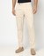 Cotton Solid Slim Fit Satin Cream Trouser with Stretch