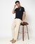 Cotton Solid Slim Fit Satin Cream Trouser with Stretch