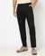 Cotton Solid Slim Fit Satin Black Trouser with Stretch