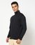 Cotton Blend Solid Regular Fit High Neck Navy Sweatshirt