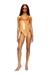 Orange Metallic swimsuit with lotus print