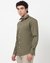 Cotton Stretch Tailored Fit French Placket Solid Olive Shirt