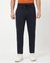 Cotton Blend Regular Fit Solid Navy Knitpant with Stretch