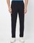 Regular Fit Solid Navy Trouser with Stretch