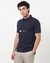 Cotton Slim Fit Embroidered Navy Polo Tshirt