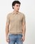 Cotton Stretch Slim Fit Jacquard Flat knit Yellow Polo Tshirt