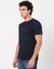 Cotton Mercerized Jacquard Slim Fit Crew Neck Navy Tshirt