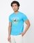 Cotton Mercerized Slim Fit Crew Neck Graphic Blue Tshirt