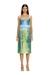 Silver Open-back apron dress in coloured satin denim