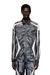 Black & White Printed viscose shirt with front zip closure