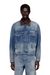 Blue Denim trucker jacket with contrast leather trims